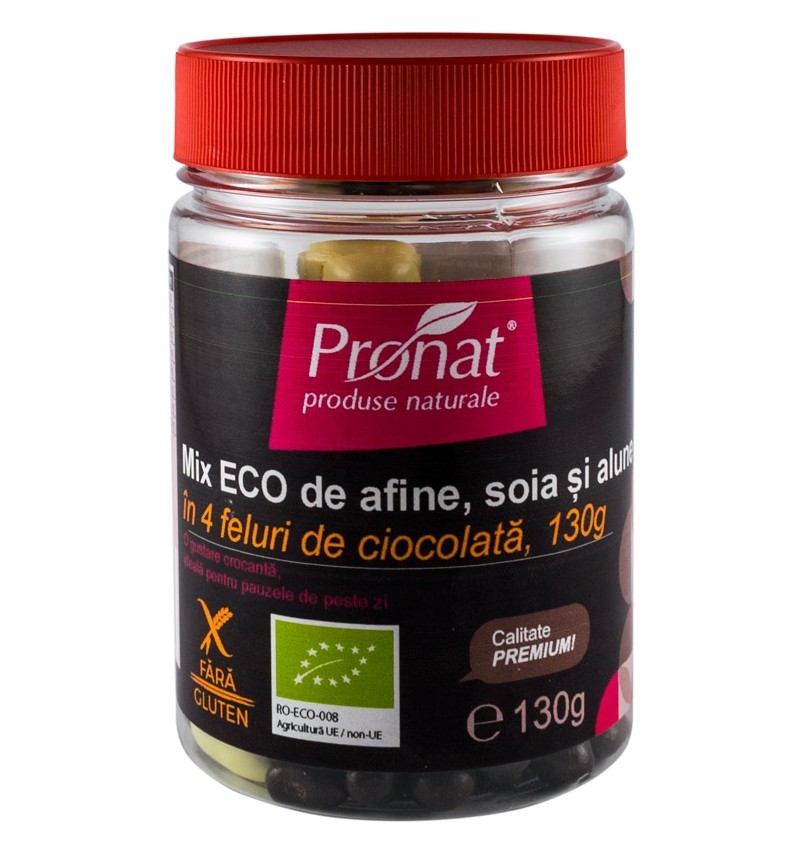 Mix Bio de Afine Soia si Alune in 4 Feluri de Ciocolata Pronat - 130 g