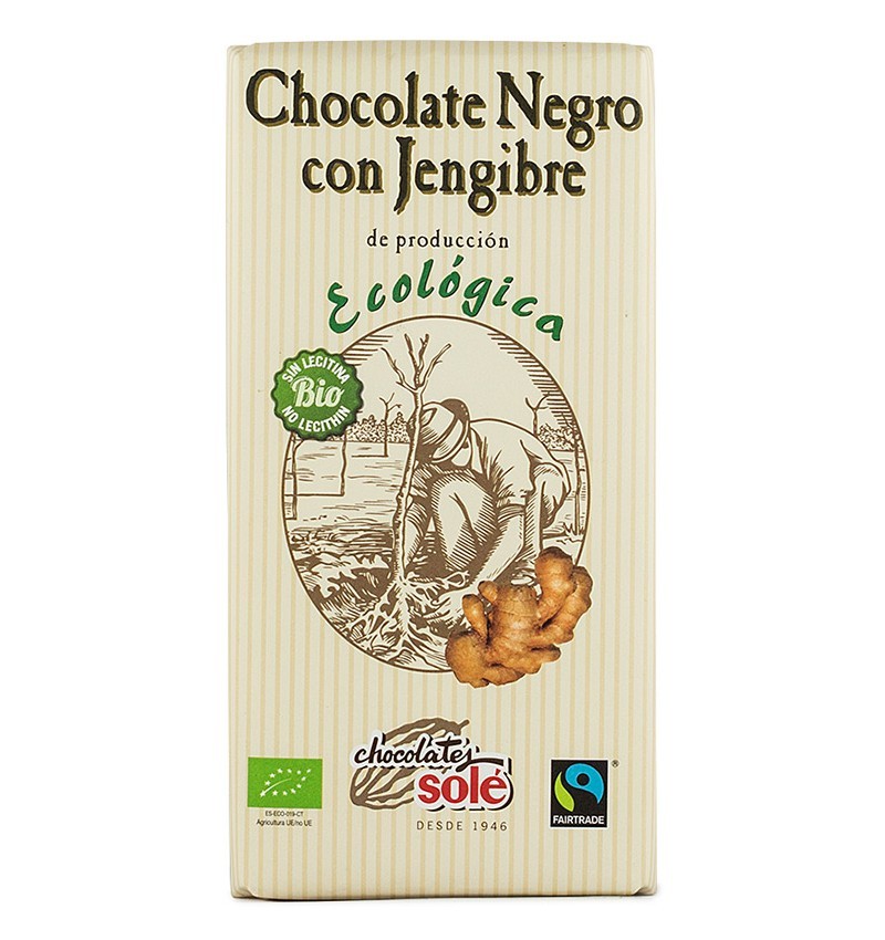 Ciocolata neagra BIO cu ghimbir, 56% cacao, Chocolates Sole, 100 gr