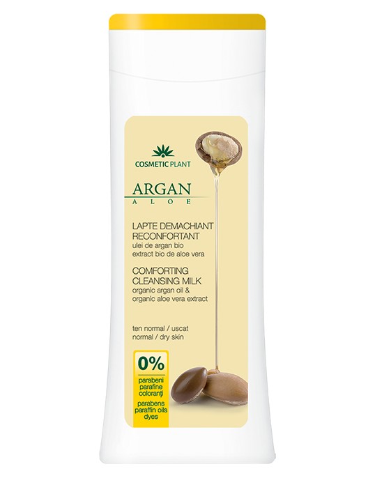 Lapte Demachiant Reconfortant cu Ulei de Argan Bio si Extract Bio de Aloe Vera, 200ML