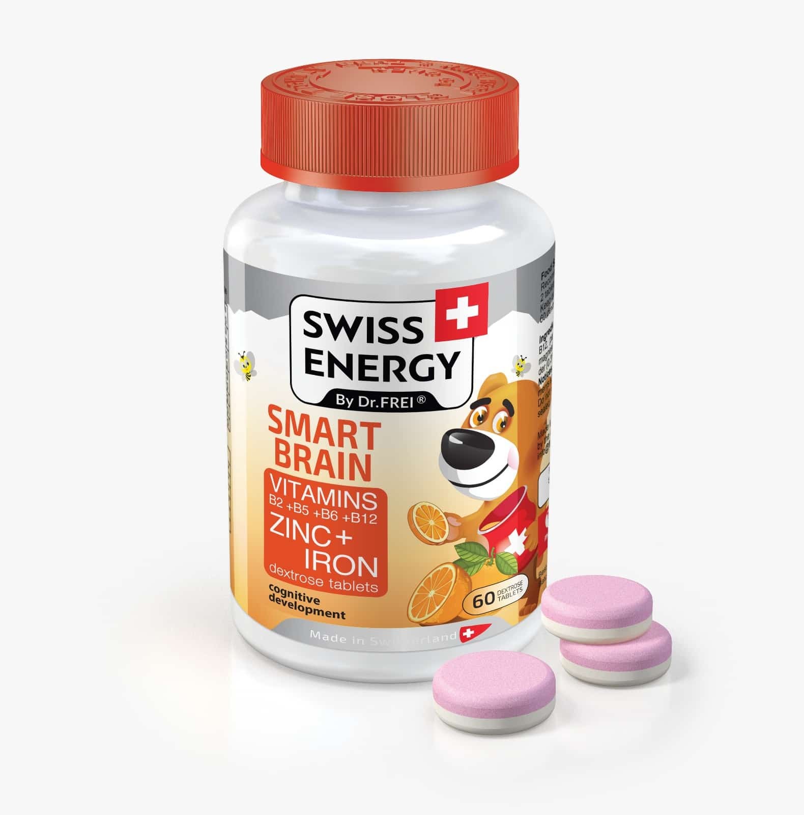 Smart Brain, Vitamine Și Minerale: B2, B5, B6, B12, Zinc, Fier Și Dextroză, 60 Comprimate Pentru Copii, Swiss Energy