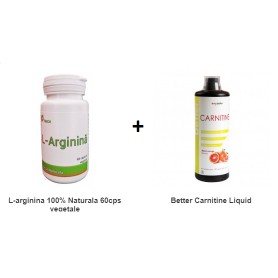 Pachet L-Arginina 100% Naturala 60cps vegetale + Better Carnitine Liquid