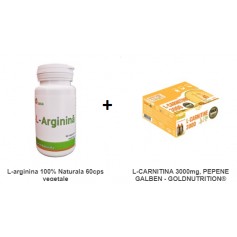 Pachet L-arginina 100% Naturala 60cps vegetale + L-CARNITINA 3000mg, PEPENE GALBEN - GOLDNUTRITION