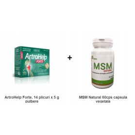 Pachet ArtroHelp Forte, 14 plicuri x 5 g pulbere + MSM Natural 60 capsule vegetale