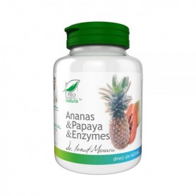 Enzime Digestive, Ananas, Papaya, 100 comprimate Pro Natura