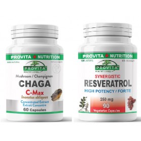 Chaga C-Max, 60 capsule + Resveratrol Forte, 90 cps 250mg