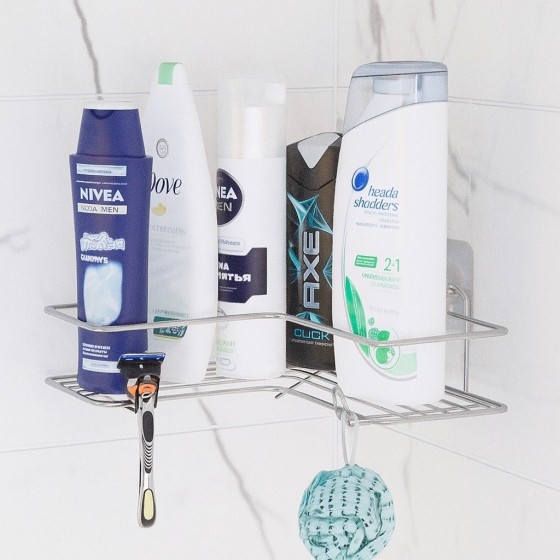 Etajeră baie, finisaj cromat – montare prin lipire, fără găuri, design elegant